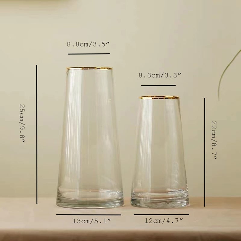FUNSOBA Moden Trapezoid Glass Vase with Gold Mouth for Centerpieces Home Wedding Decoration (1, Small 4.7" x 8.7") - Image 2